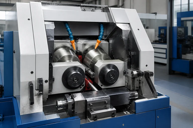 Moderne Gewindewalzmaschine mit zwei gegenüberliegenden Walzwerkzeugen